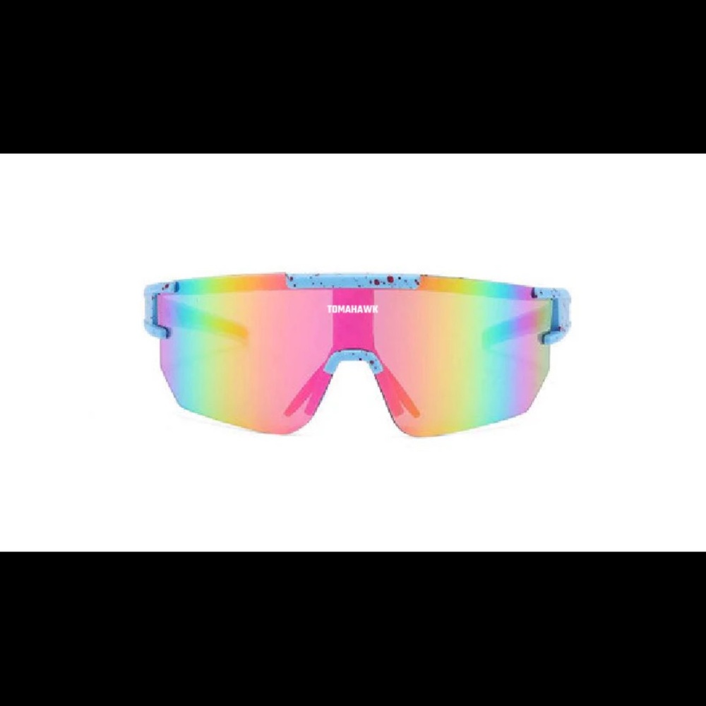 “ Ghost Runners” Unisex Sunglasses by Tomahawk Baby Blue/Red Splatter Paint